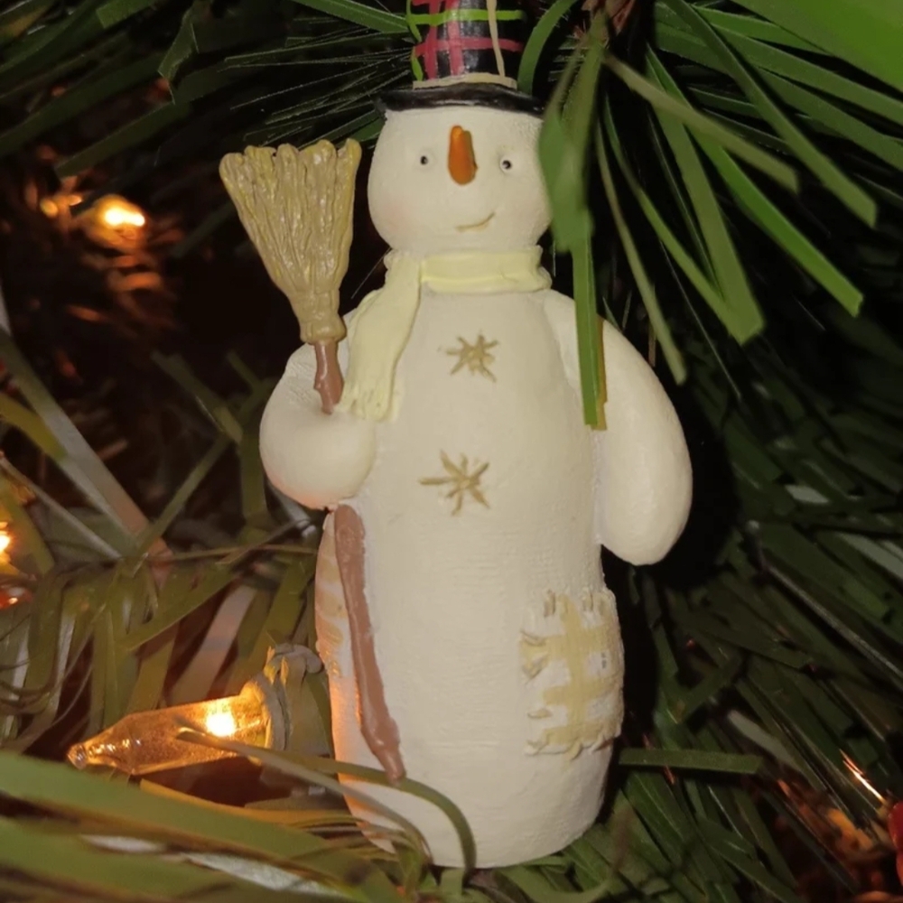 Festive Snowman Ornament - Cream and Gold